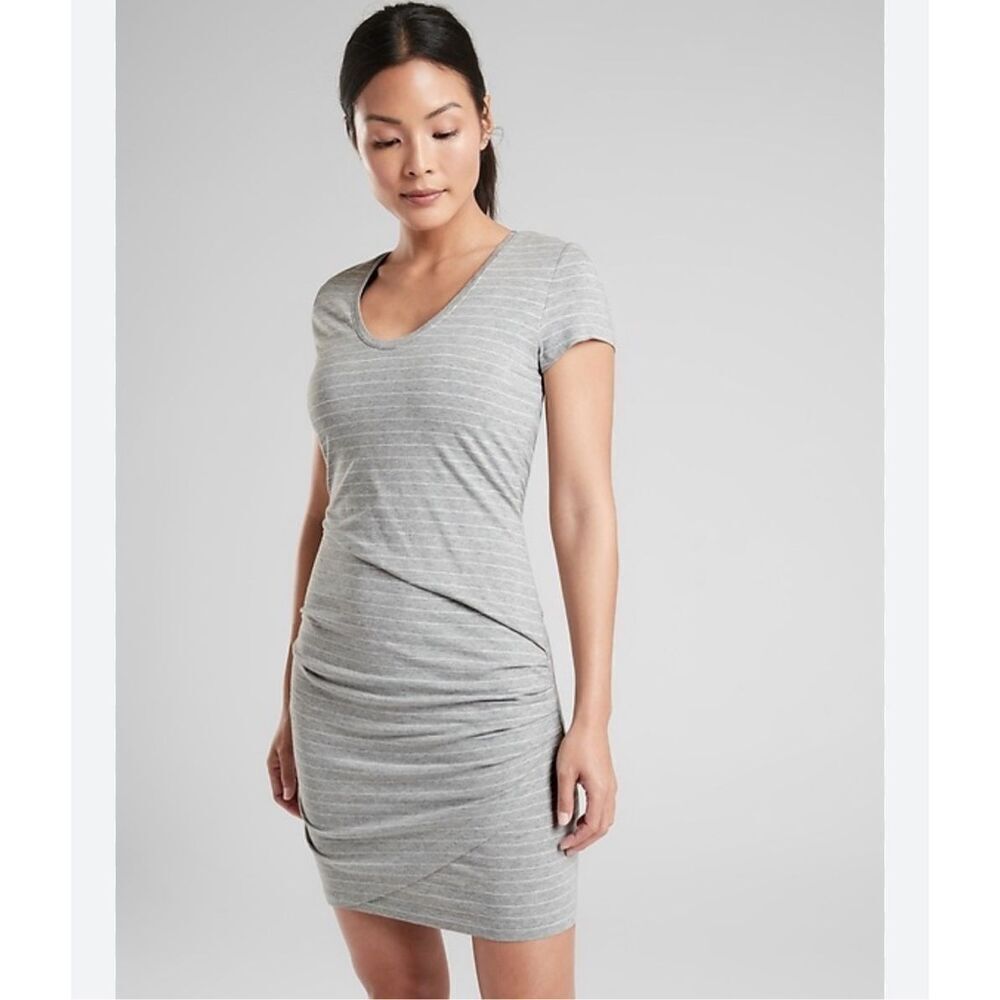 Athleta Central Stripe gray striped ruched Athleisure XS dress